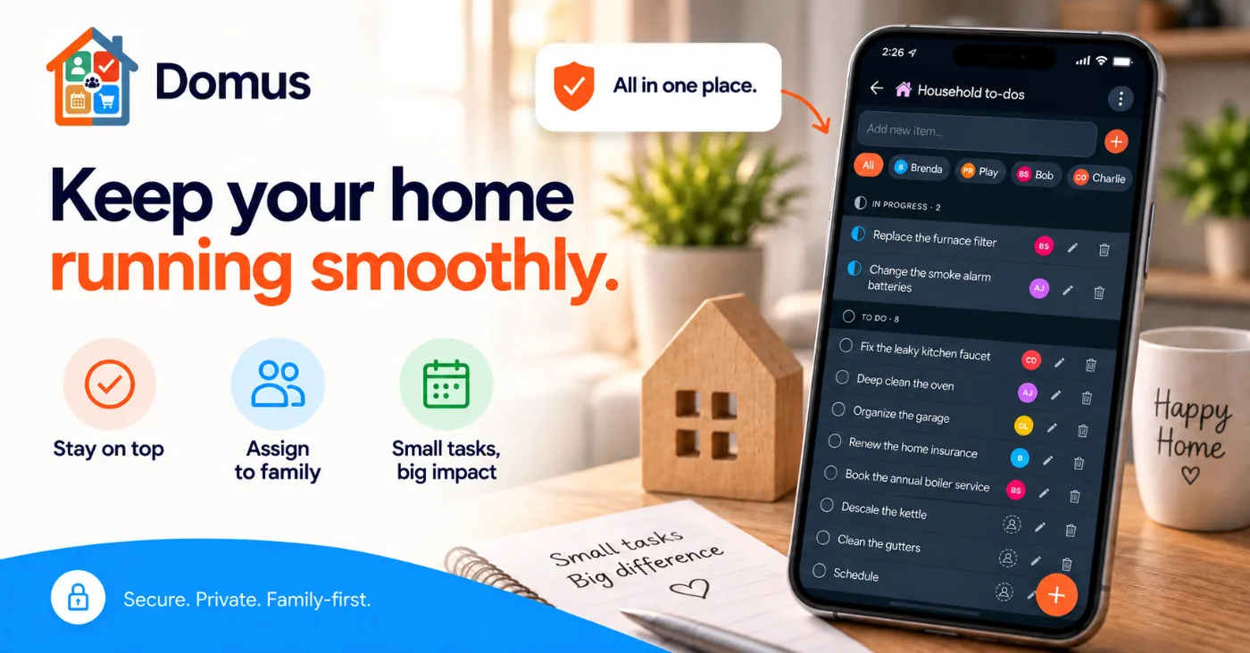 Domus shared household to-do list app with tasks assigned to family members