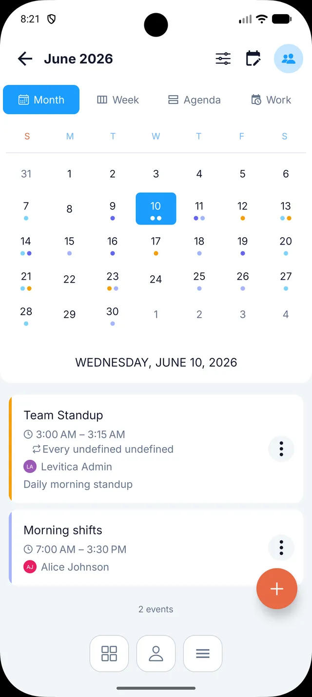 Domus shared family calendar app month view