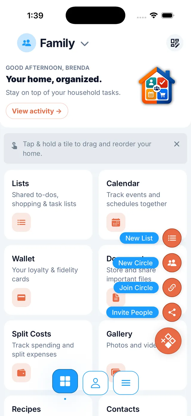 Domus family organizer app home dashboard