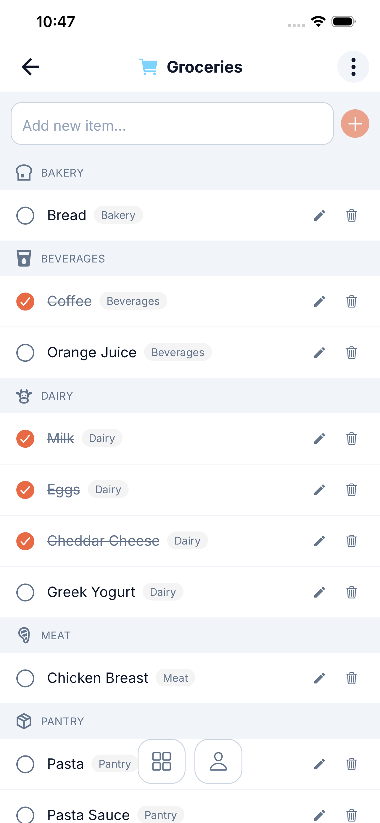 Domus grocery list details