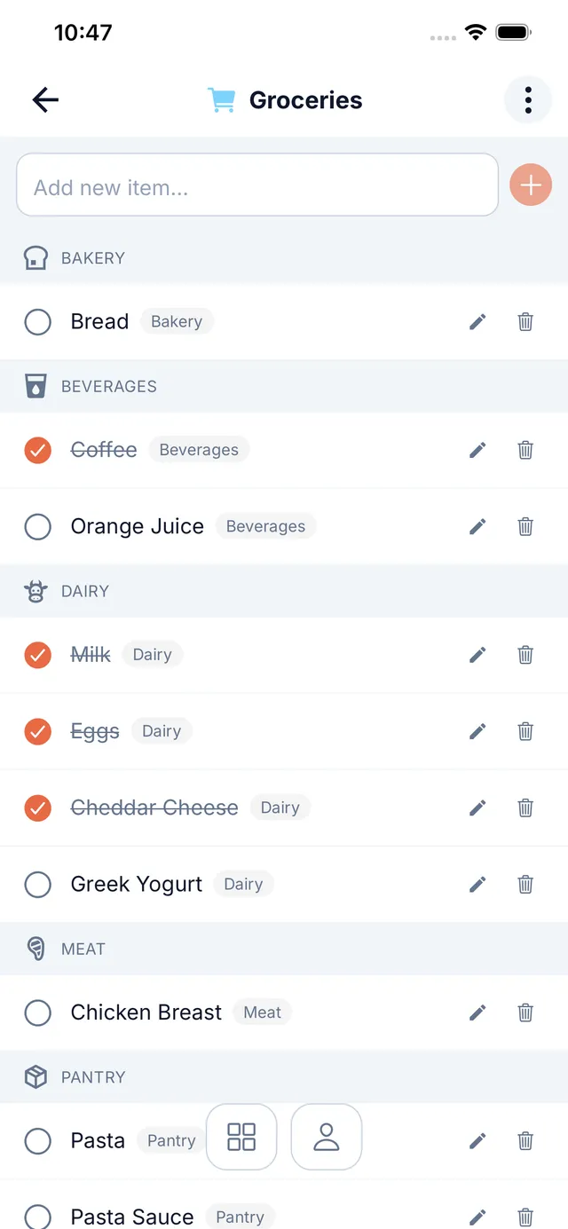 Domus shared grocery list app with AI aisle sorting