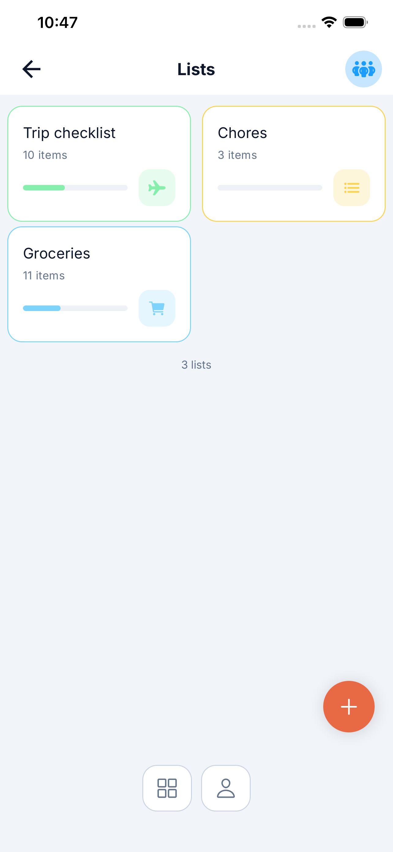 Domus grocery lists and list details with AI categorization