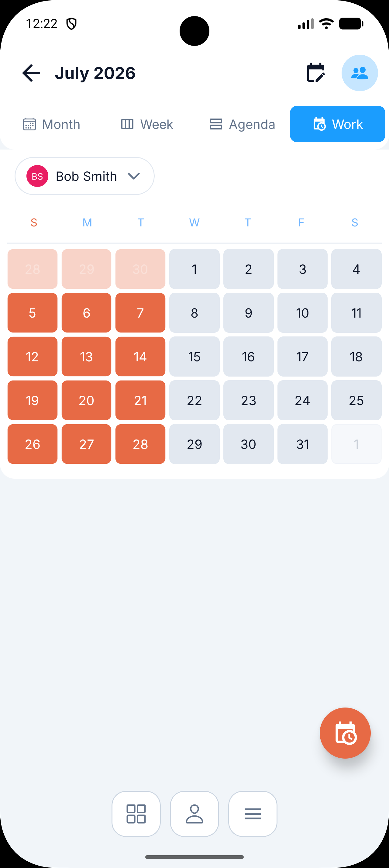Calendar showing the resulting 3-on-4-off rotating shift