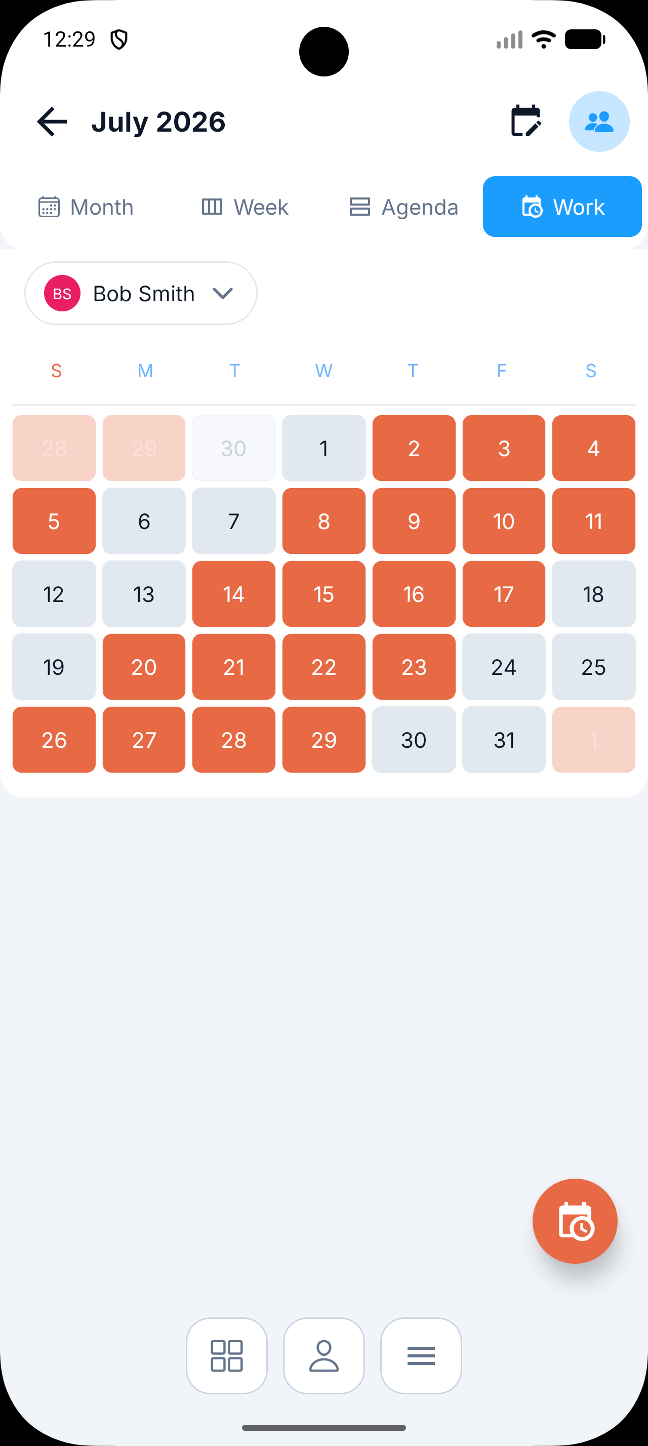 Calendar showing the resulting 4-on-2-off rotating shift