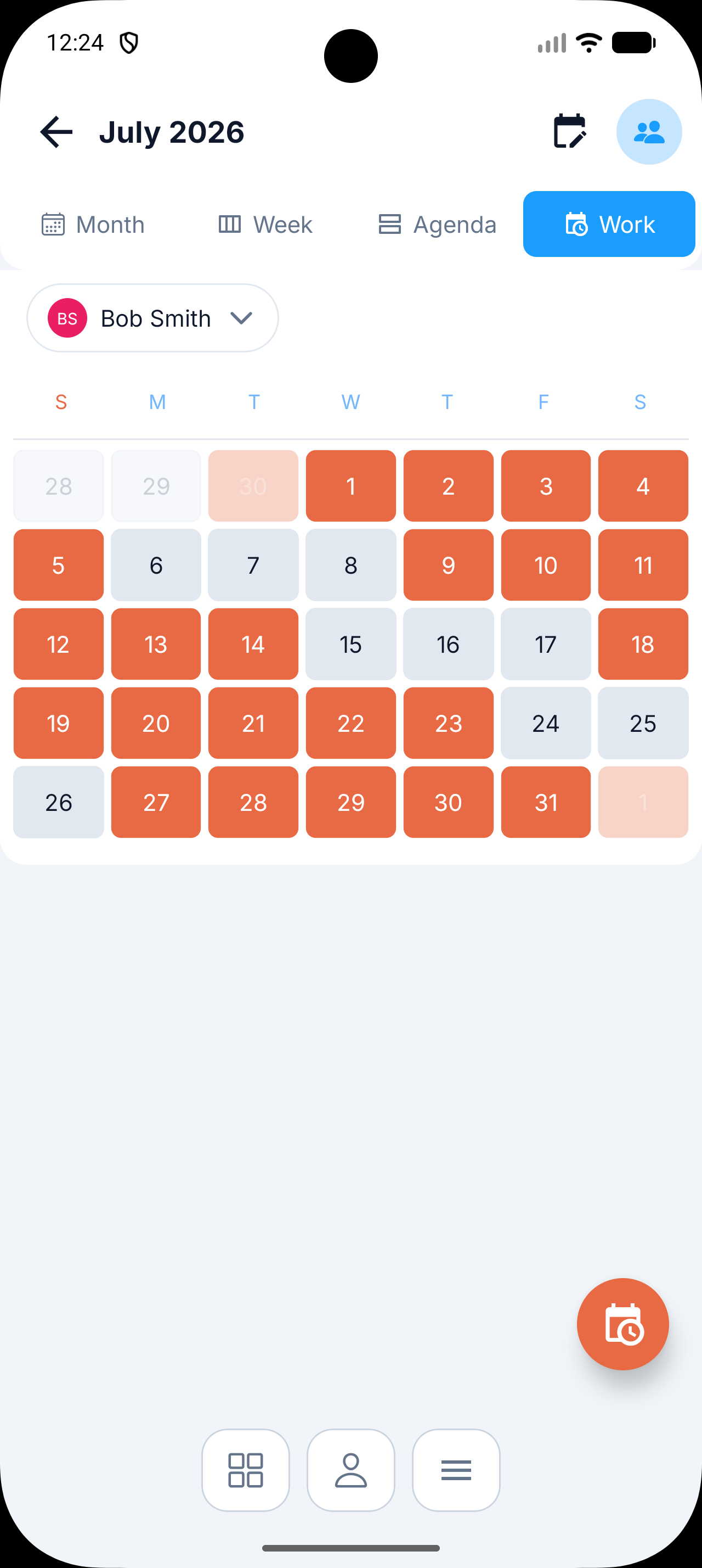 Calendar showing the resulting 6-on-3-off rotating shift