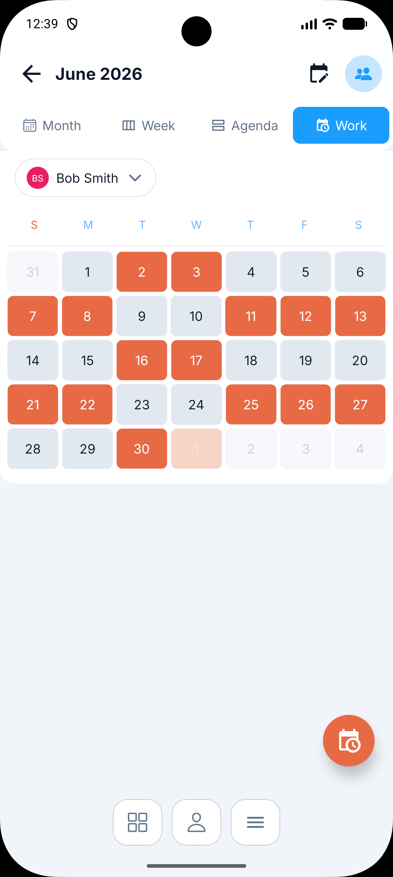 Calendar showing the resulting alternate-week schedule