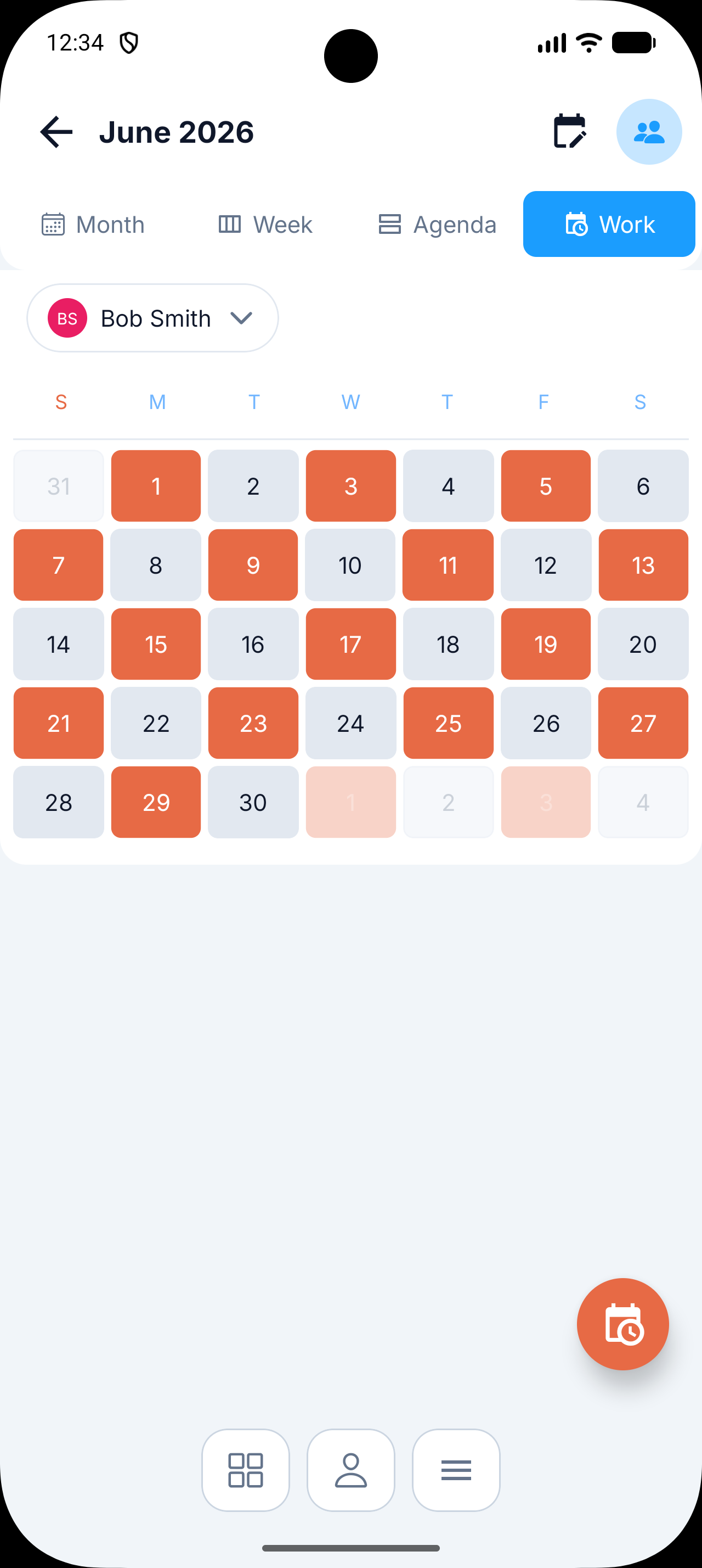 Calendar showing the resulting every-other-day schedule