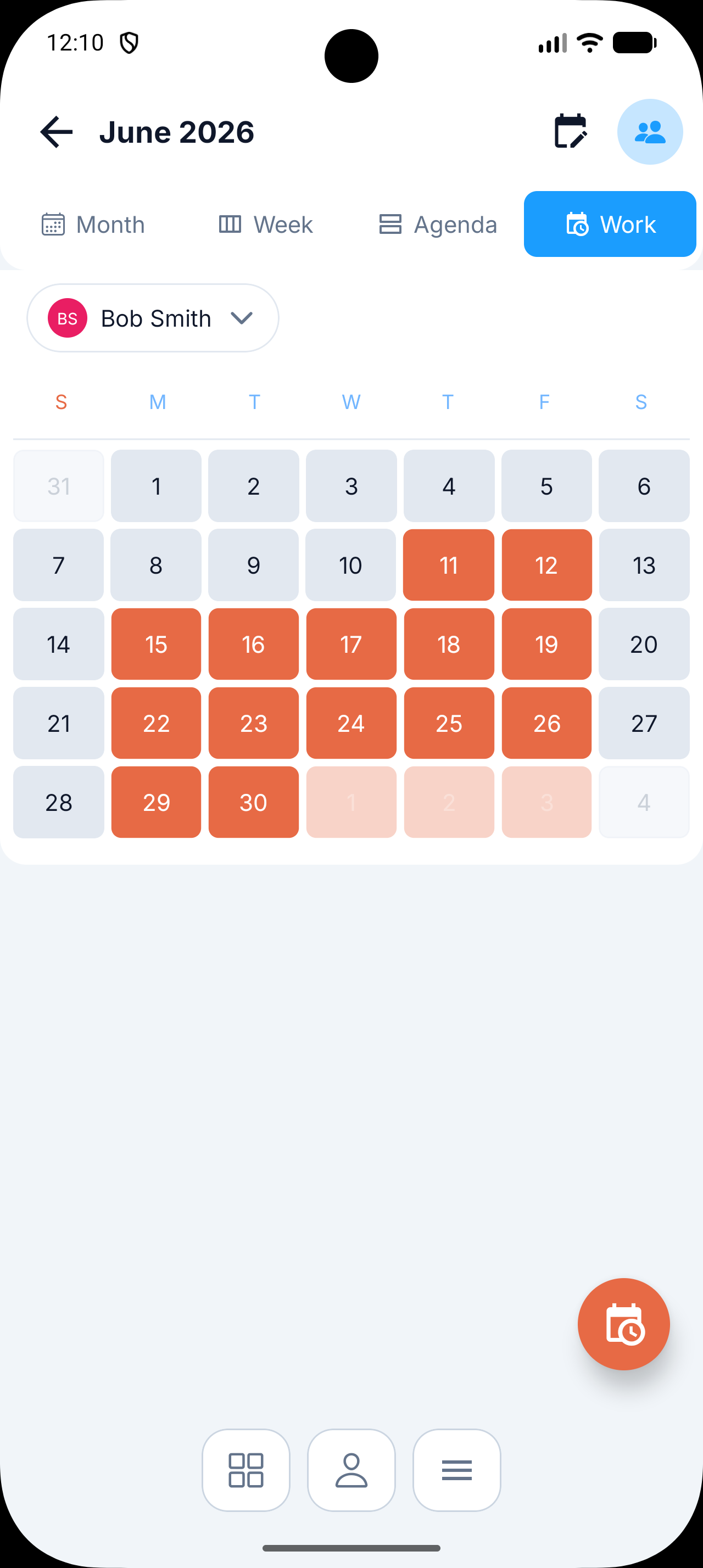 Calendar showing the resulting Mon–Fri work schedule
