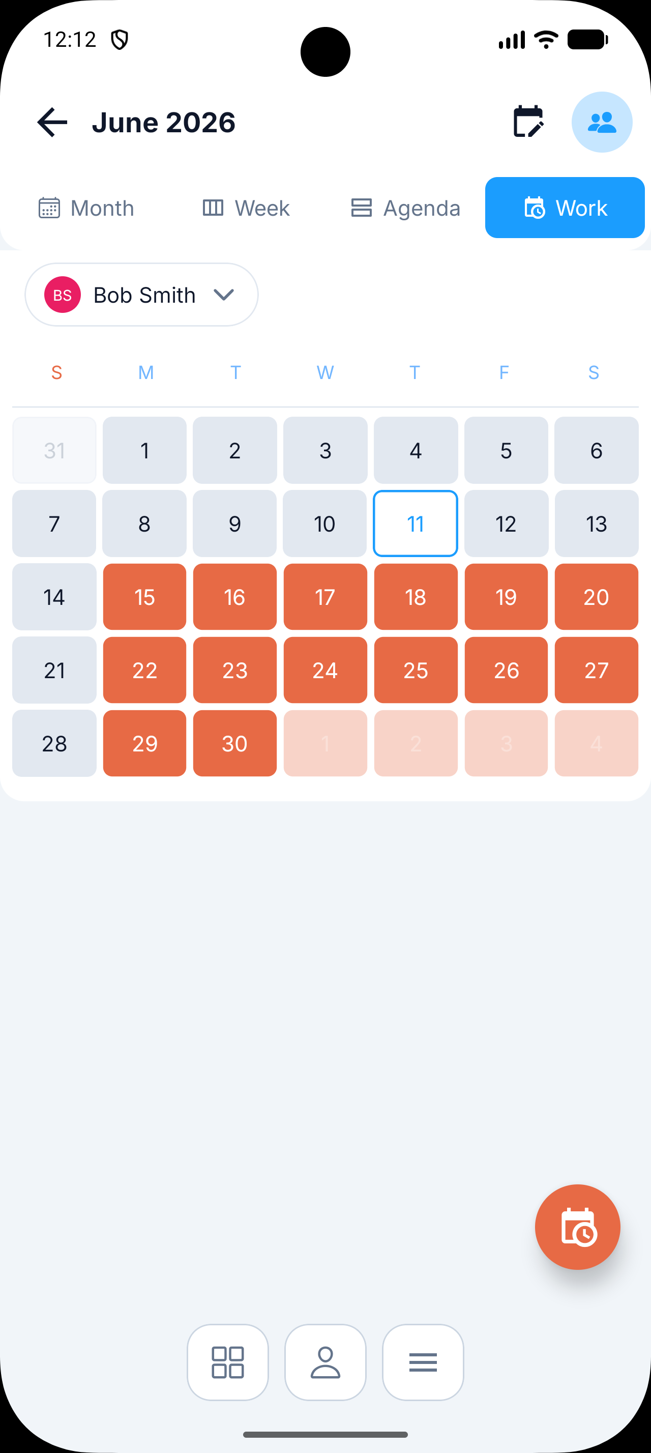 Calendar showing the resulting Mon–Sat work schedule